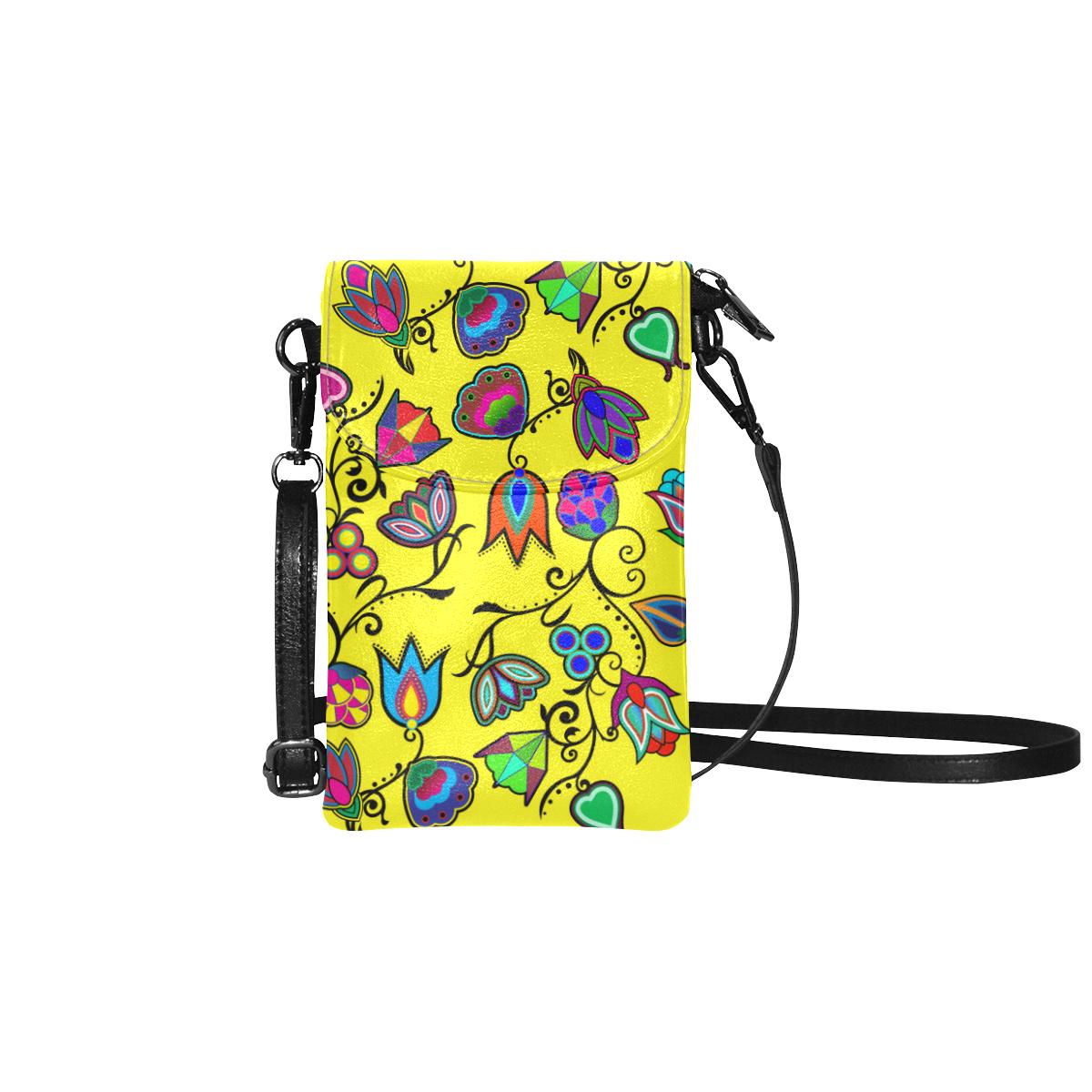 Indigenous Paisley - Yellow Small Cell Phone Purse by 49 Dzine
