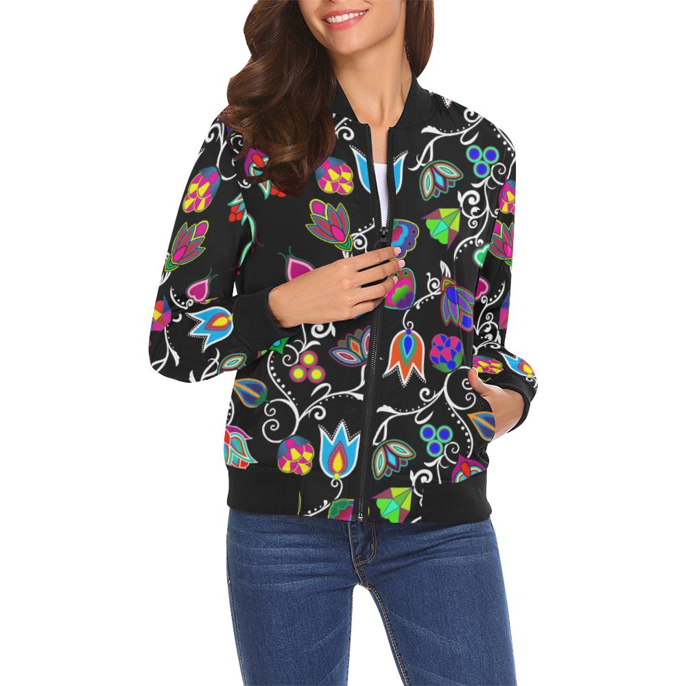 Indigenous Paisley Black All Over Print Bomber Jacket for Women (Model H19) All Over Print Bomber Jacket for Women (H19) e-joyer 