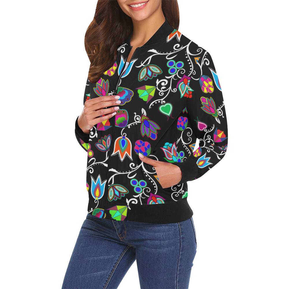 Indigenous Paisley Black All Over Print Bomber Jacket for Women (Model H19) All Over Print Bomber Jacket for Women (H19) e-joyer 