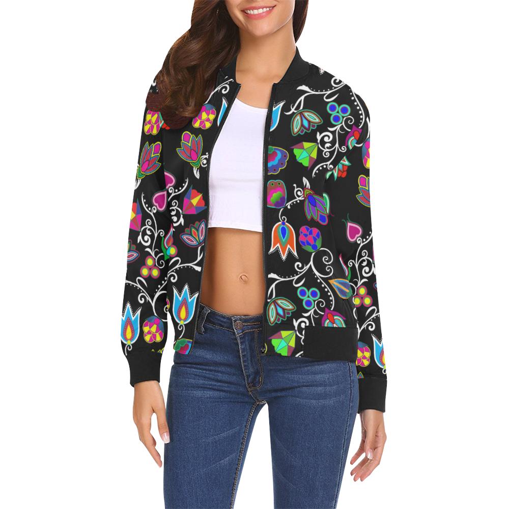 Indigenous Paisley Black All Over Print Bomber Jacket for Women (Model H19) All Over Print Bomber Jacket for Women (H19) e-joyer 