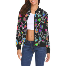 Load image into Gallery viewer, Indigenous Paisley Black All Over Print Bomber Jacket for Women (Model H19) All Over Print Bomber Jacket for Women (H19) e-joyer 
