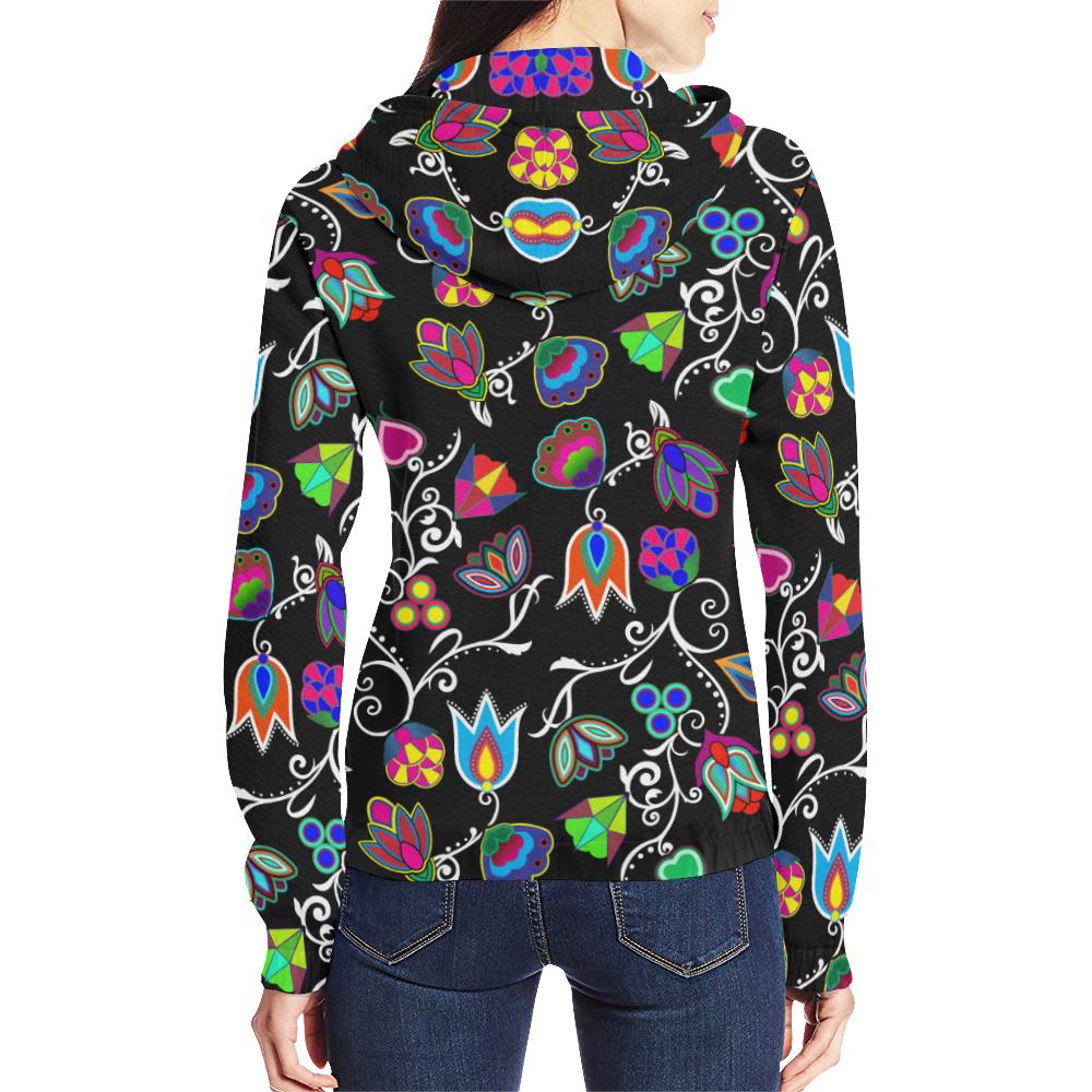 Indigenous Paisley Black All Over Print Full Zip Hoodie for Women (Model H14) All Over Print Full Zip Hoodie for Women (H14) e-joyer 