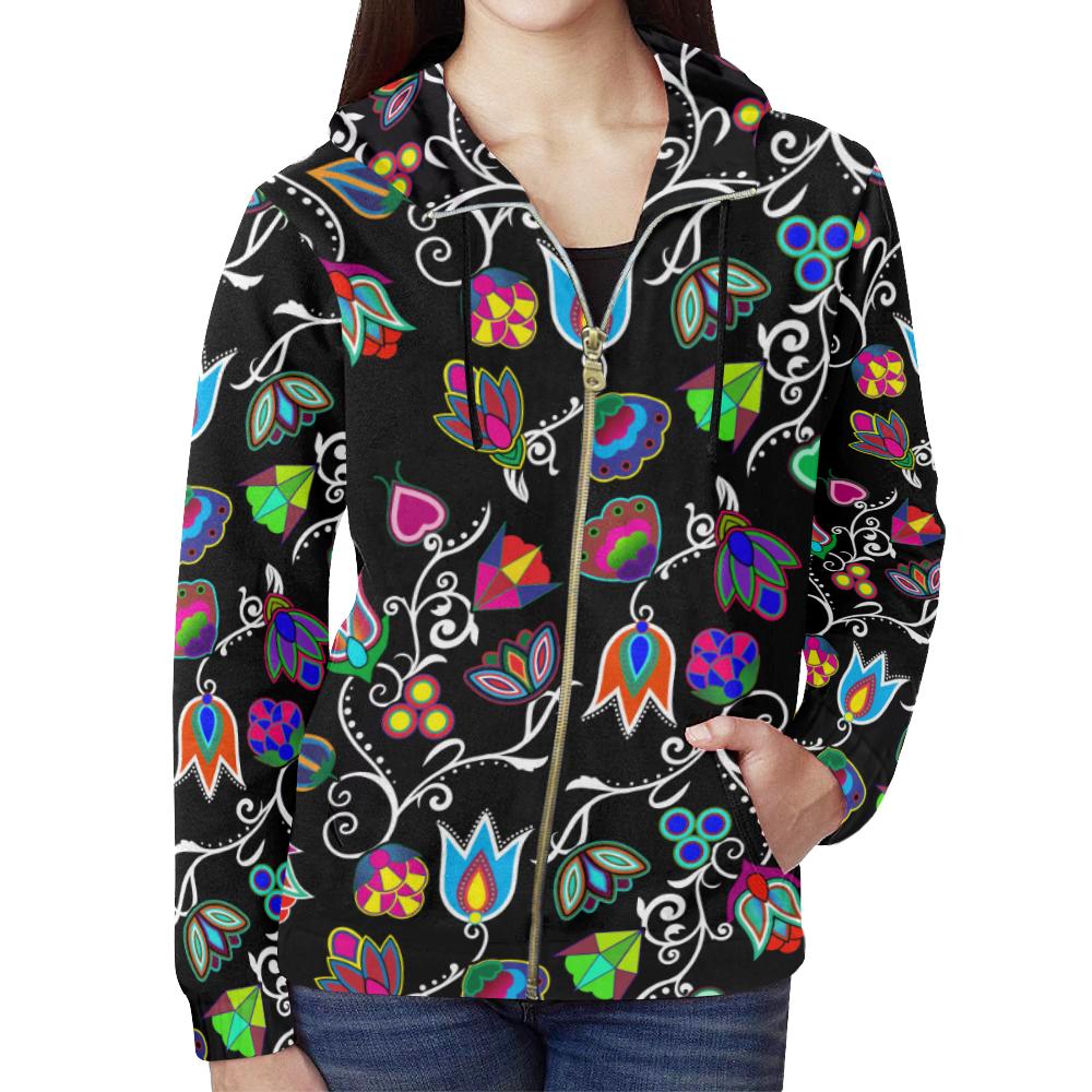 Indigenous Paisley Black All Over Print Full Zip Hoodie for Women (Model H14) All Over Print Full Zip Hoodie for Women (H14) e-joyer 