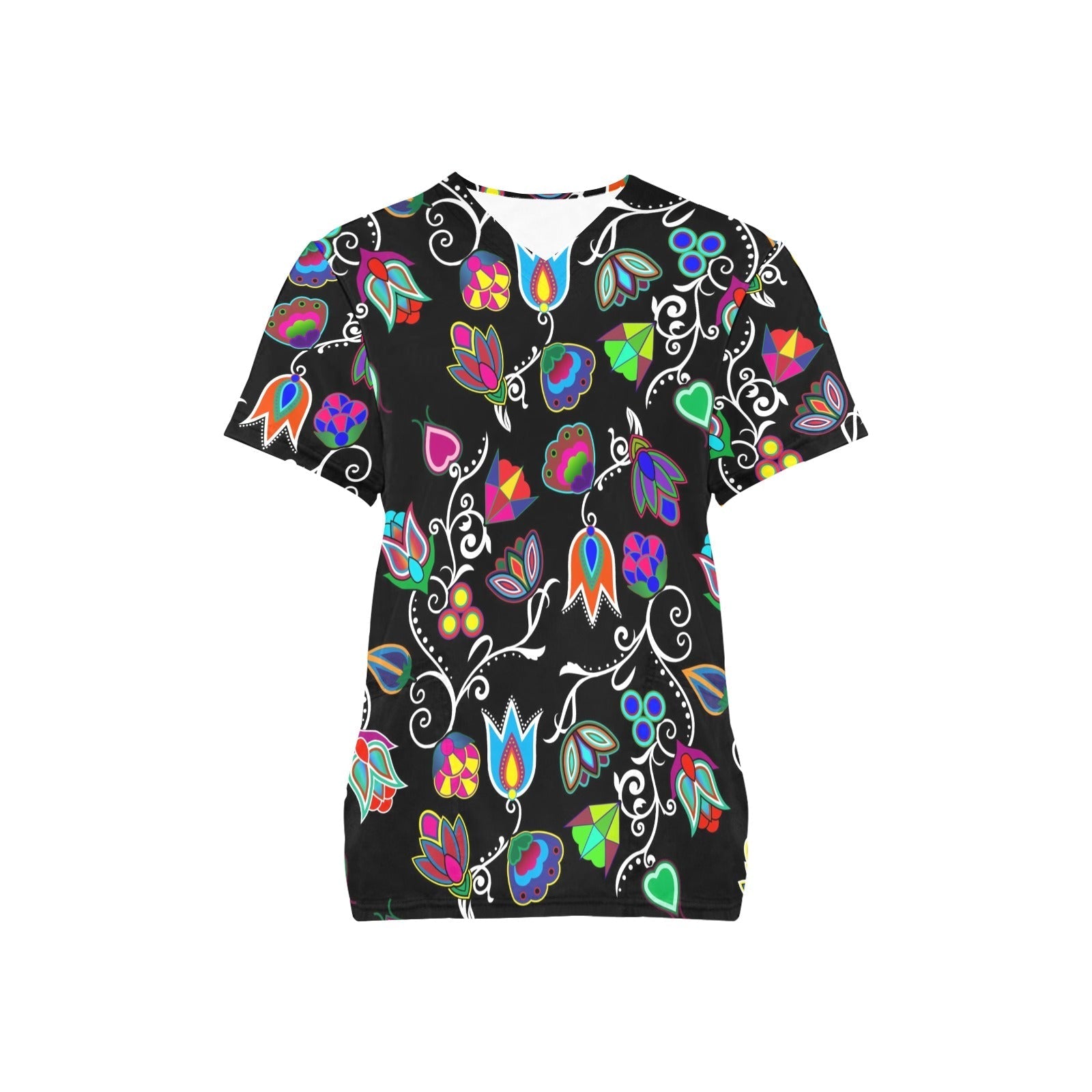 Indigenous Paisley Black All Over Print Scrub Top Scrub Top e-joyer 