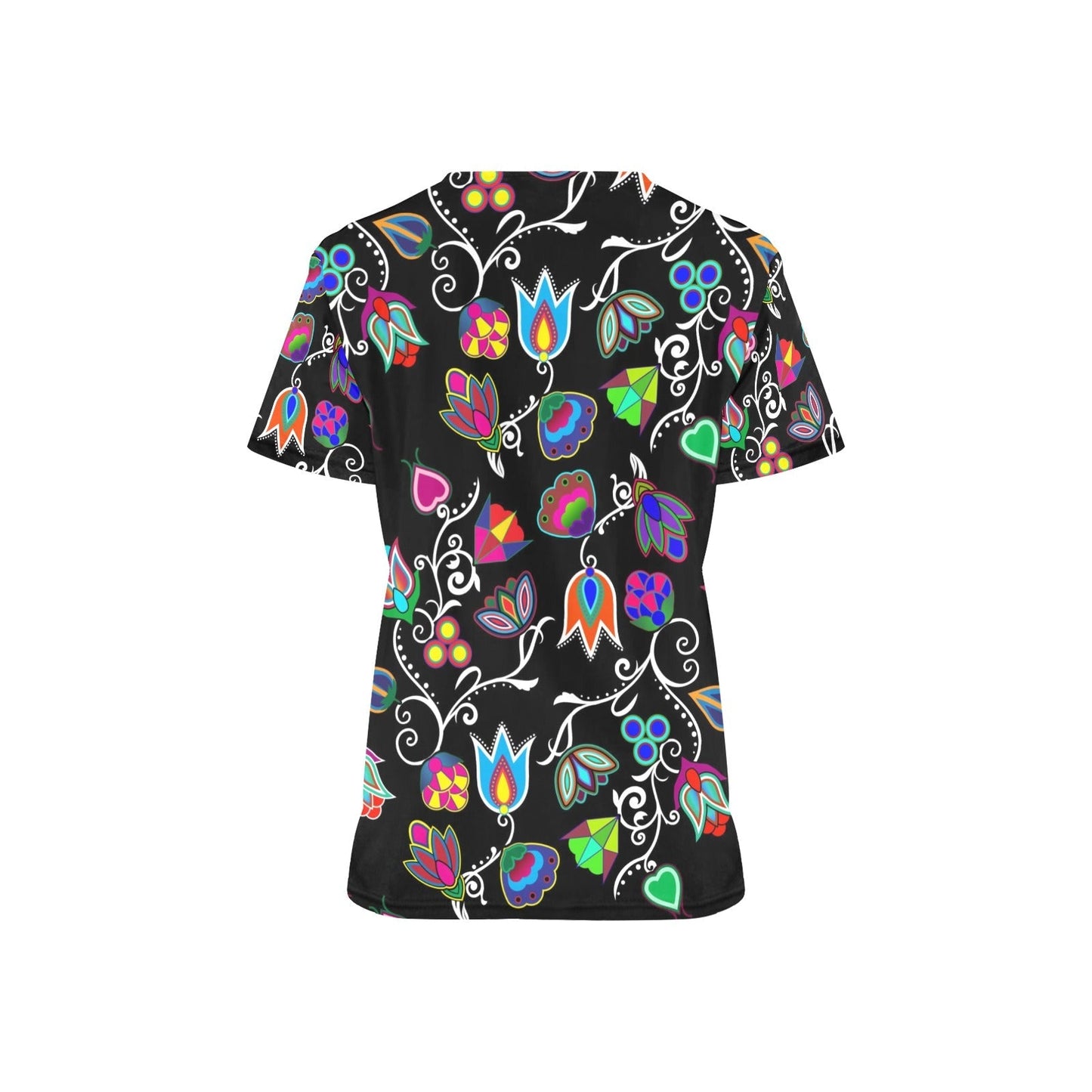 Indigenous Paisley Black All Over Print Scrub Top Scrub Top e-joyer 