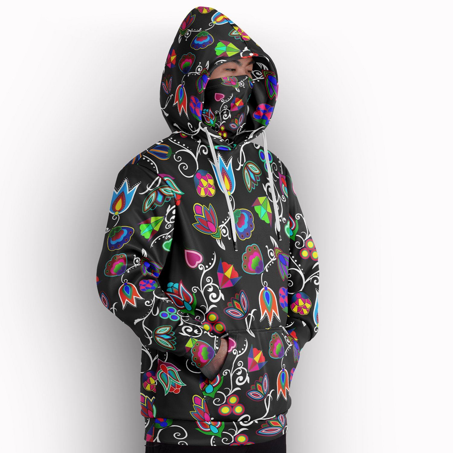 Indigenous Paisley Black Hoodie with Face Cover 49 Dzine 