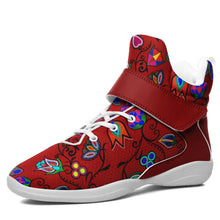 Load image into Gallery viewer, Indigenous Paisley Dahlia Ipottaa Basketball / Sport High Top Shoes 49 Dzine US Women 4.5 / US Youth 3.5 / EUR 35 White Sole with Dark Red Strap 
