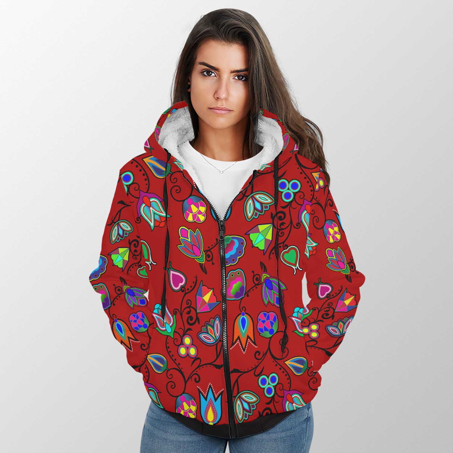 Indigenous Paisley Dahlia Sherpa Hoodie 49 Dzine 