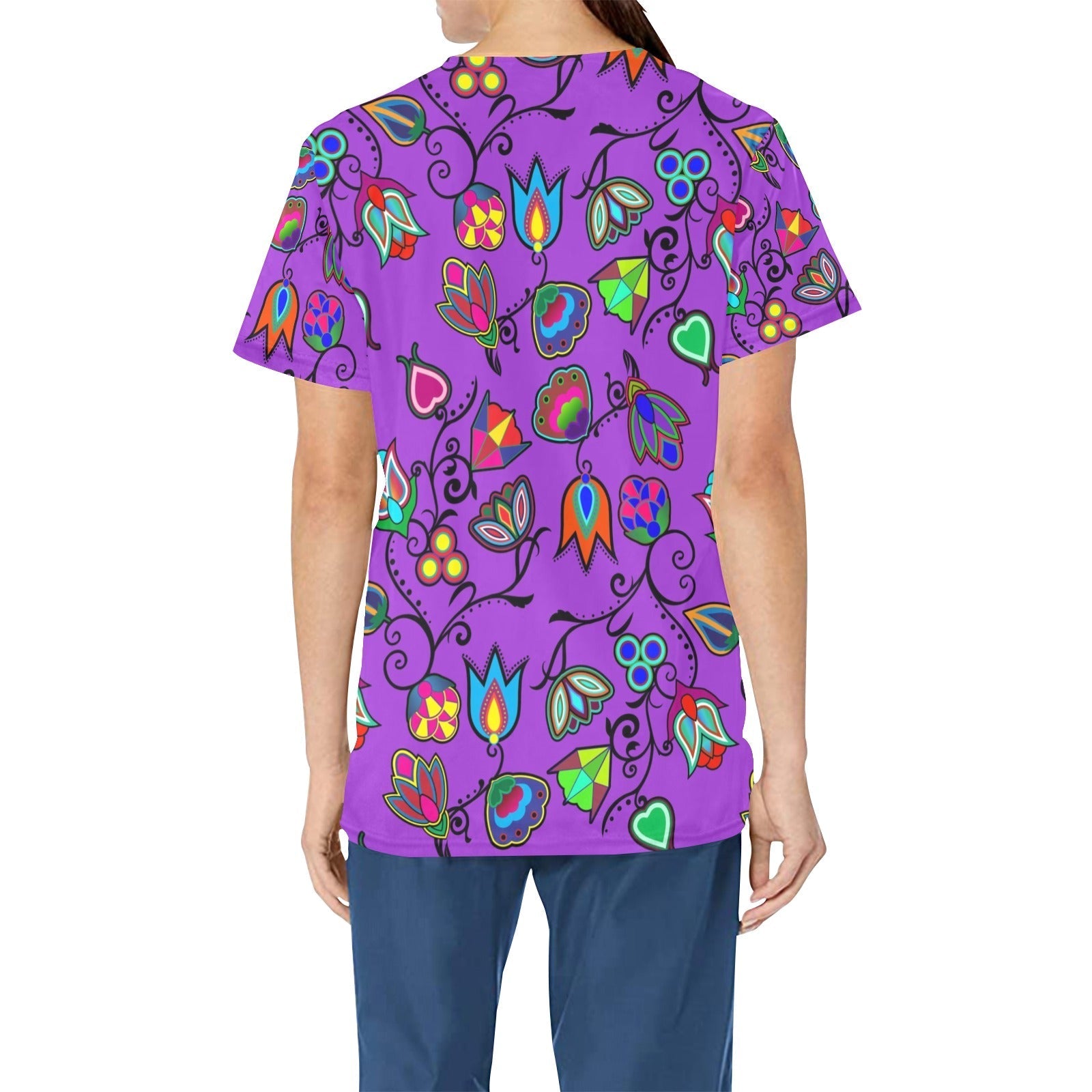 Indigenous Paisley Dark Orchid All Over Print Scrub Top Scrub Top e-joyer 