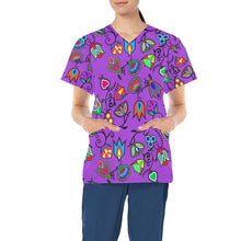 Load image into Gallery viewer, Indigenous Paisley Dark Orchid All Over Print Scrub Top Scrub Top e-joyer 
