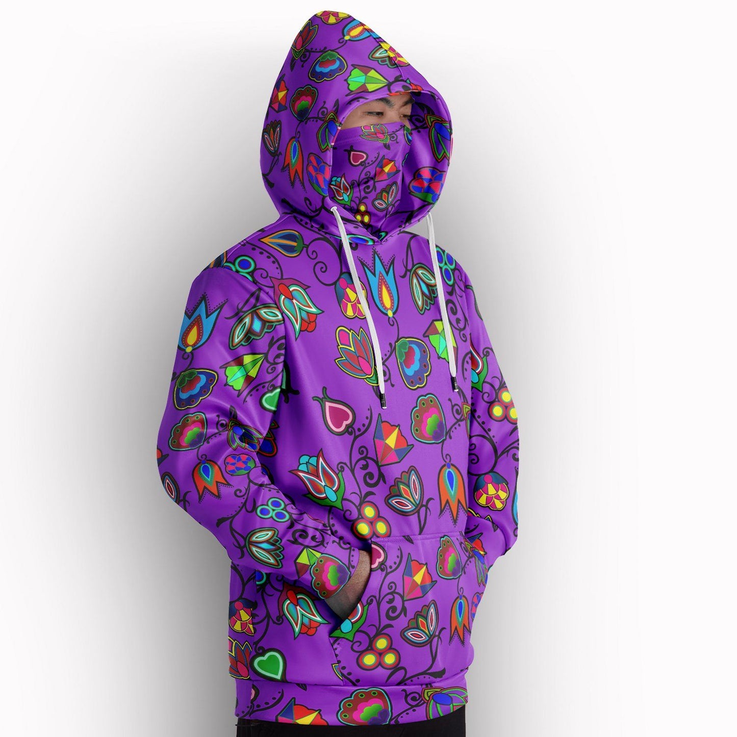 Indigenous Paisley Dark Orchid Hoodie with Face Cover 49 Dzine 