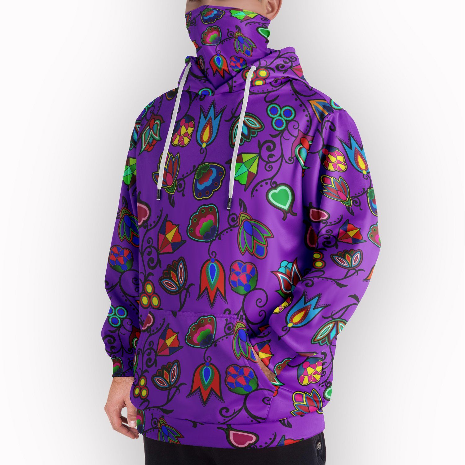 Indigenous Paisley Dark Orchid Hoodie with Face Cover 49 Dzine 