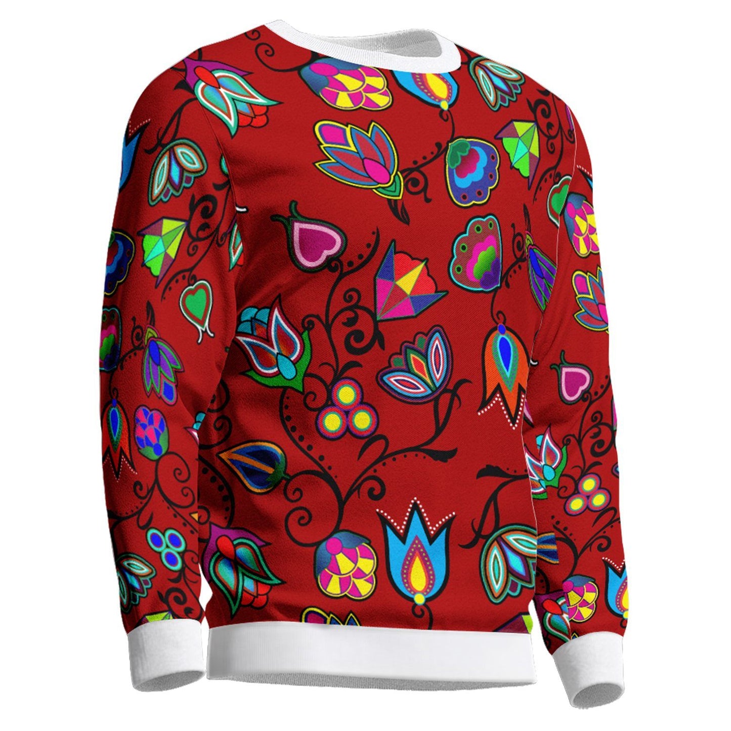 Indigenous Paisley Dark Red Unisex Crewneck Long Sleeve Top 49 Dzine 