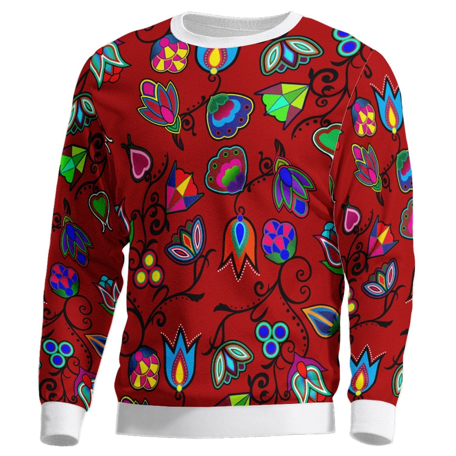 Indigenous Paisley Dark Red Unisex Crewneck Long Sleeve Top 49 Dzine 