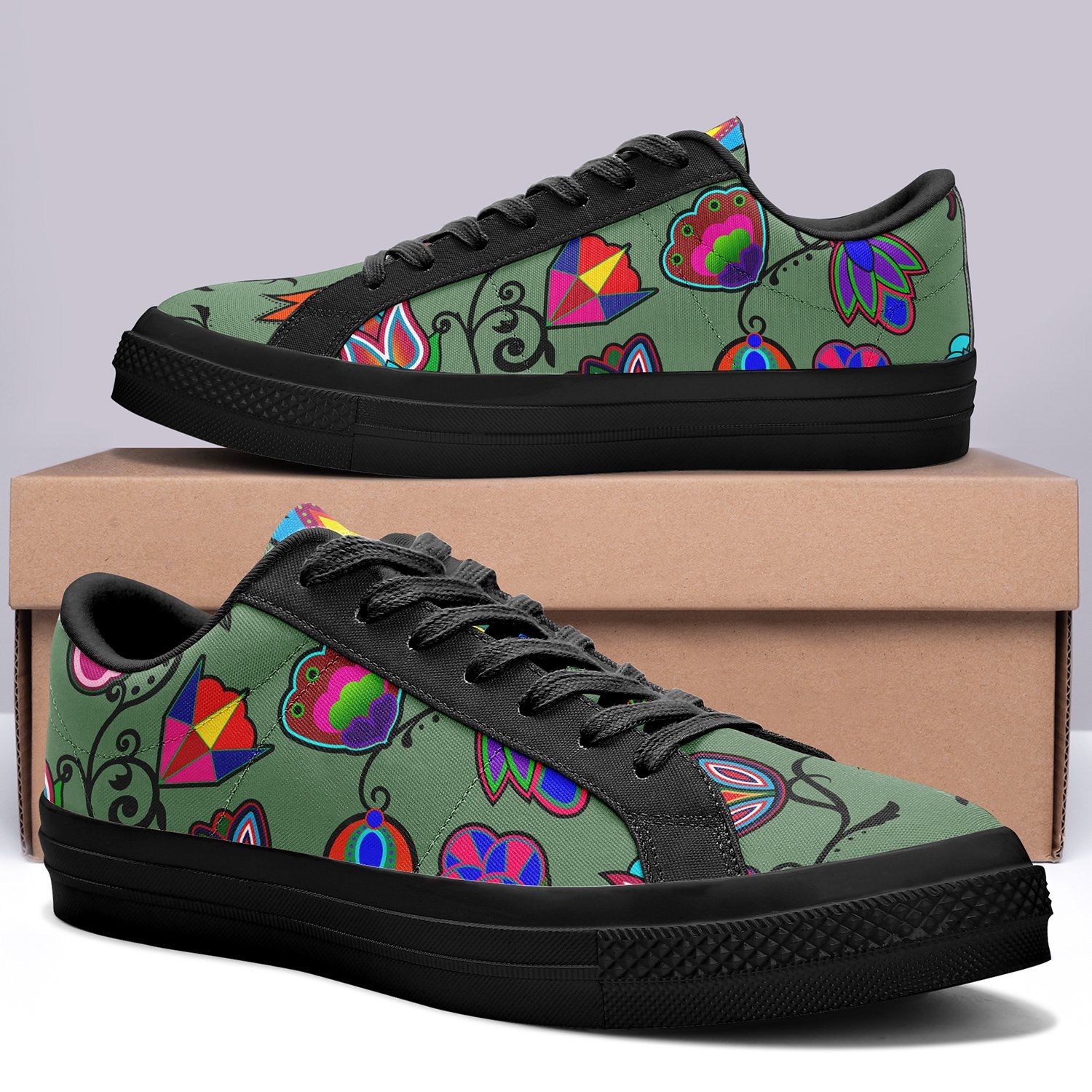 Indigenous Paisley Dark Sea Aapisi Low Top Canvas Shoes Black Sole aapisi Herman 