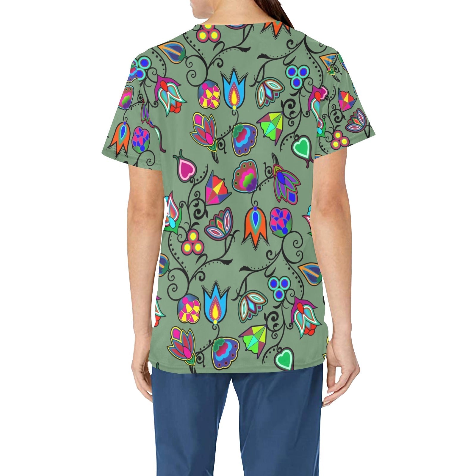 Indigenous Paisley Dark Sea All Over Print Scrub Top Scrub Top e-joyer 