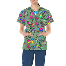 Load image into Gallery viewer, Indigenous Paisley Dark Sea All Over Print Scrub Top Scrub Top e-joyer 
