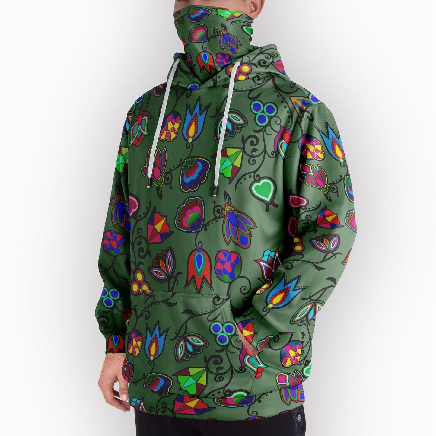 Indigenous Paisley Dark Sea Hoodie with Face Cover 49 Dzine 