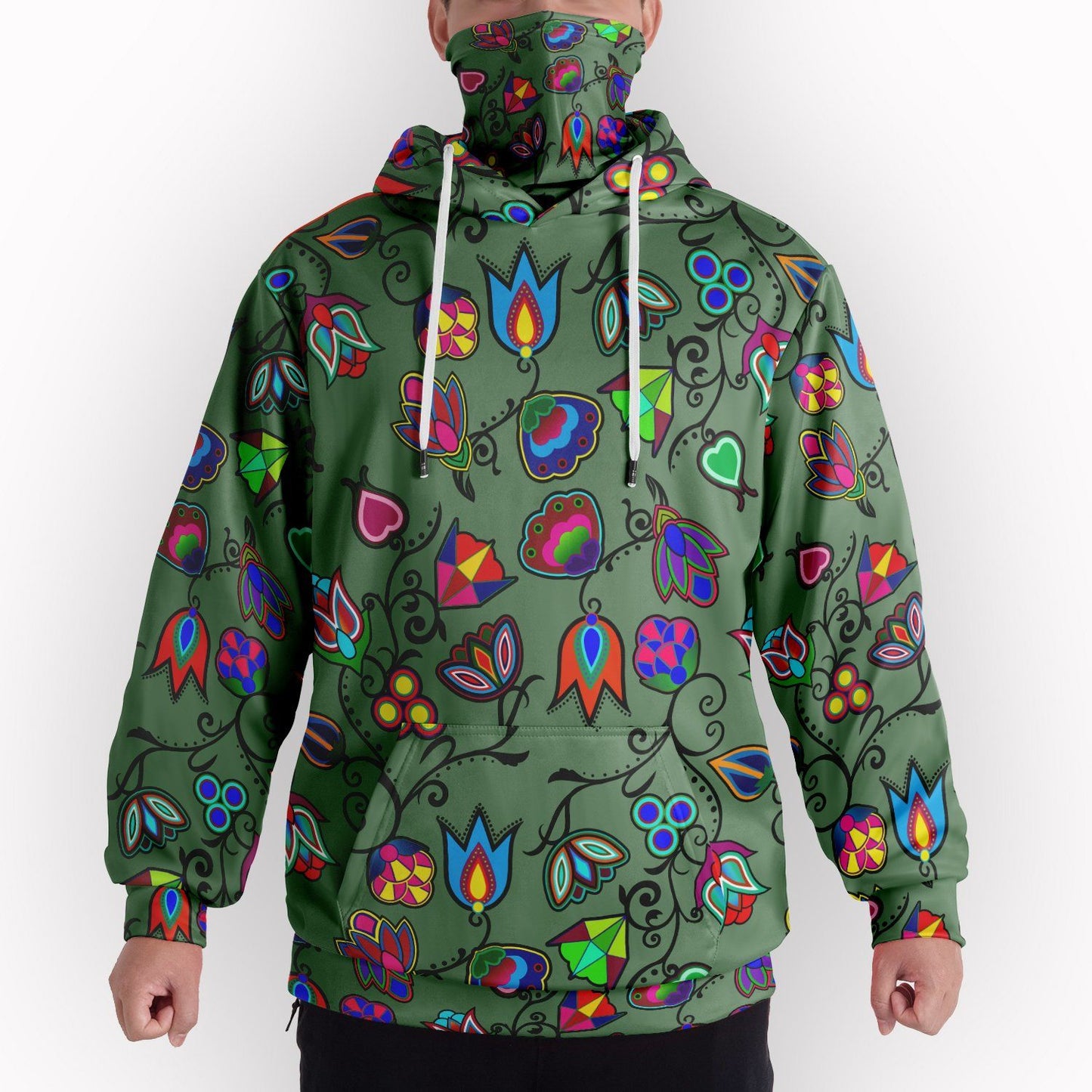 Indigenous Paisley Dark Sea Hoodie with Face Cover 49 Dzine 