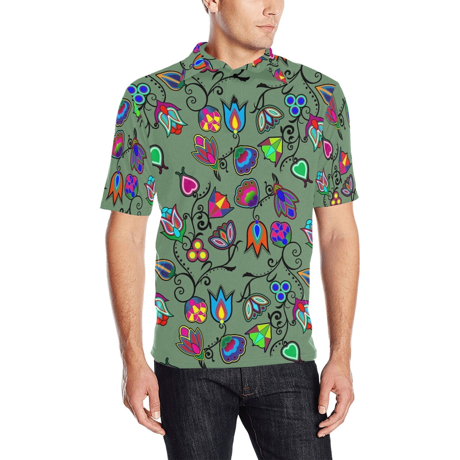 Indigenous Paisley Dark Sea Men's All Over Print Polo Shirt (Model T55) Men's Polo Shirt (Model T55) e-joyer 