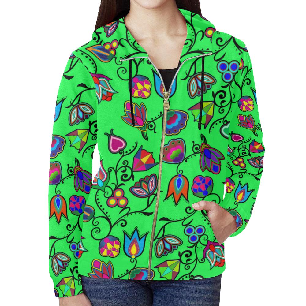 Indigenous Paisley - Green All Over Print Full Zip Hoodie for Women (Model H14) All Over Print Full Zip Hoodie for Women (H14) e-joyer 