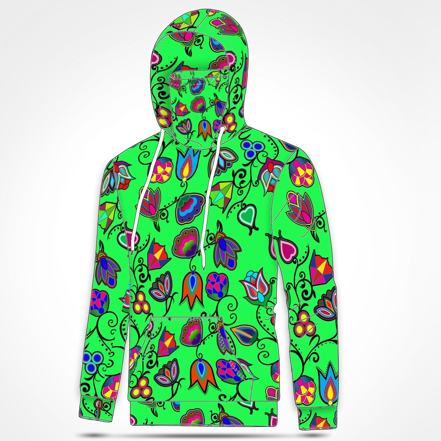 Indigenous Paisley Green Hoodie with Face Cover 49 Dzine 