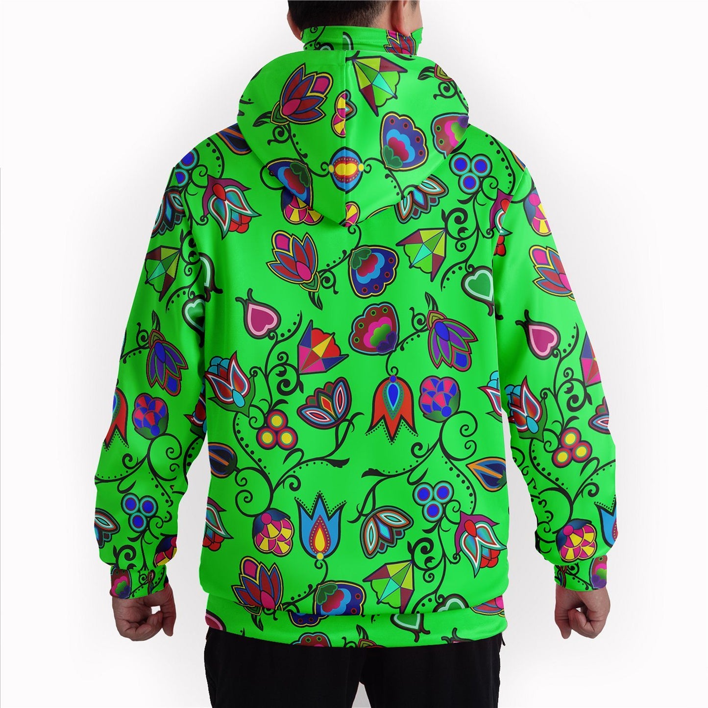 Indigenous Paisley Green Hoodie with Face Cover 49 Dzine 