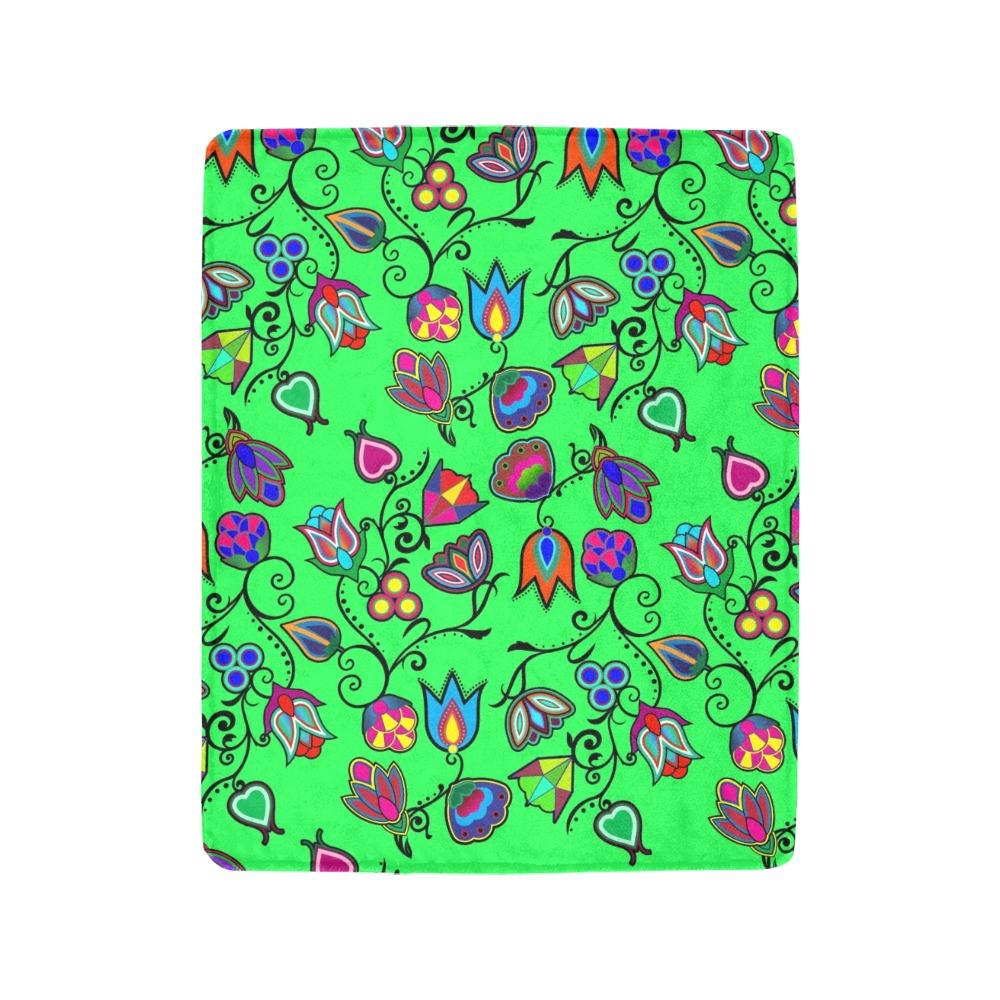 Indigenous Paisley Green Small Micro Fleece Blanket by 49 Dzine