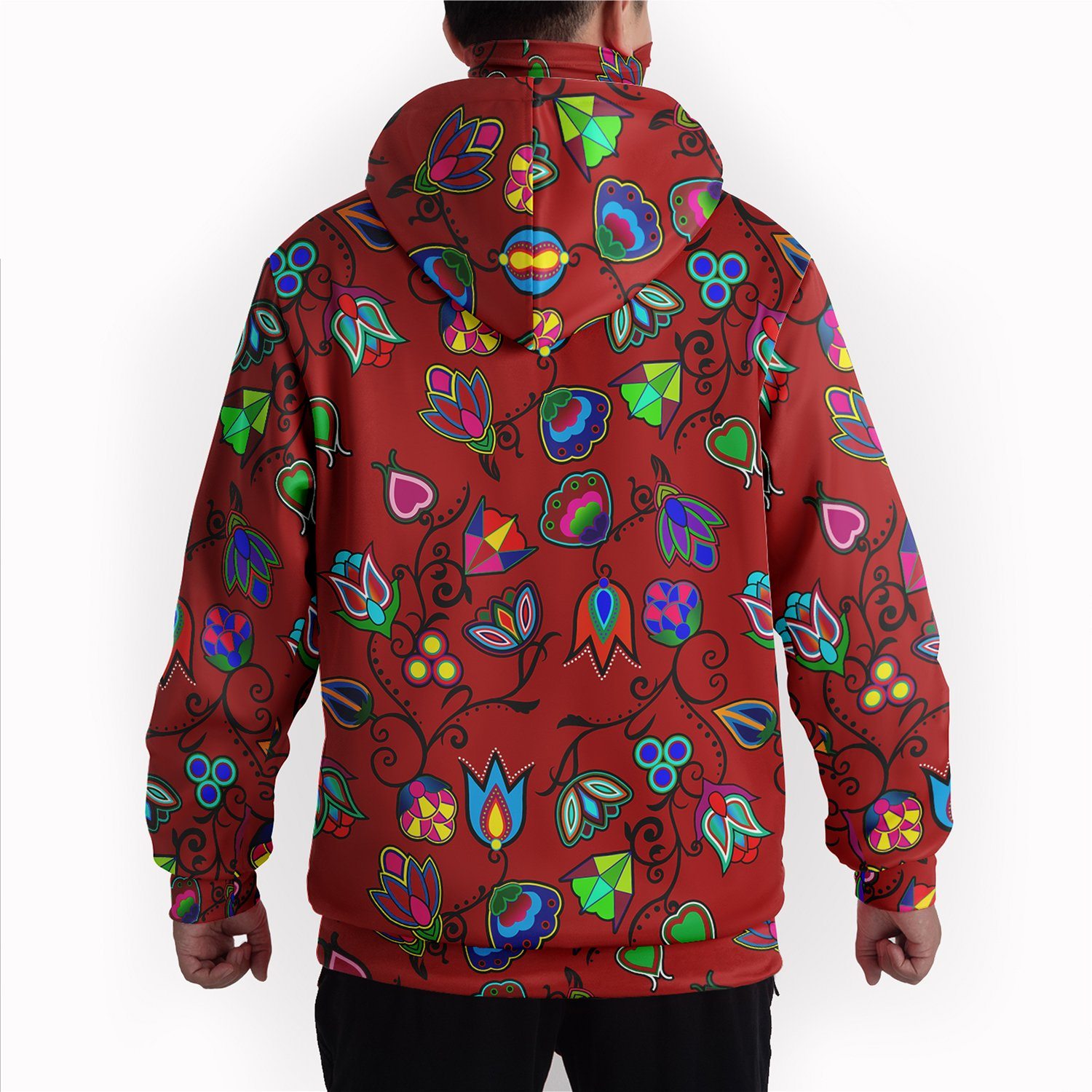 Indigenous Paisley Red Hoodie with Face Cover 49 Dzine 