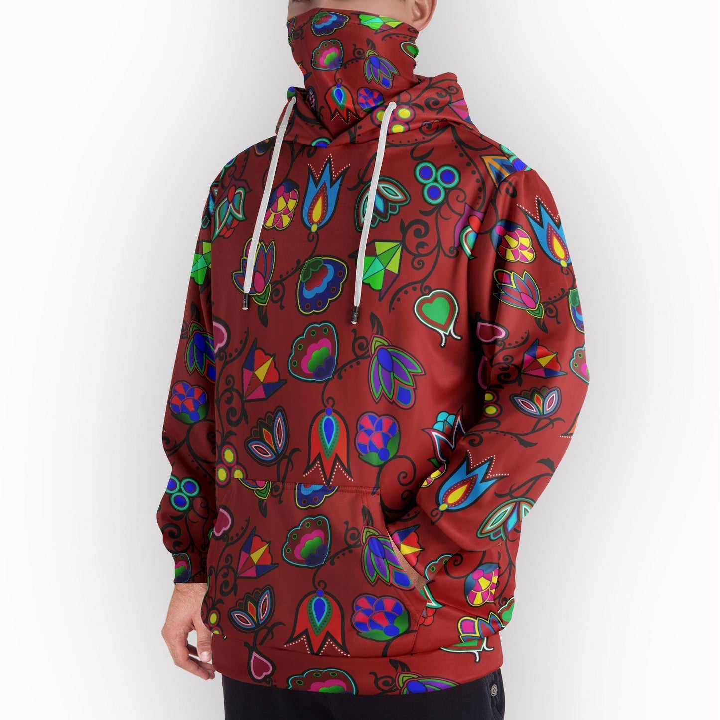 Indigenous Paisley Red Hoodie with Face Cover 49 Dzine 