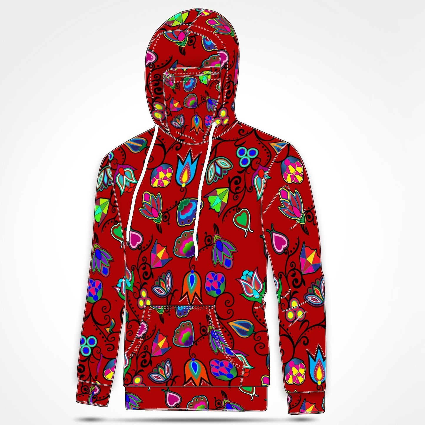 Indigenous Paisley Red Hoodie with Face Cover 49 Dzine 