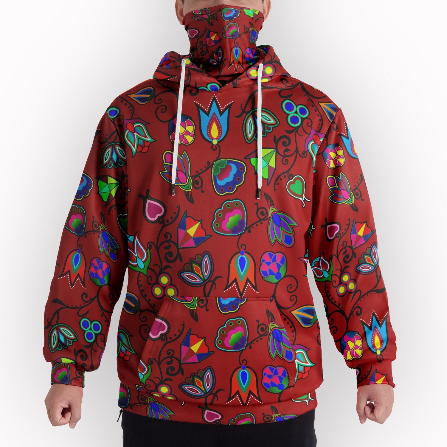 Indigenous Paisley Red Hoodie with Face Cover 49 Dzine 