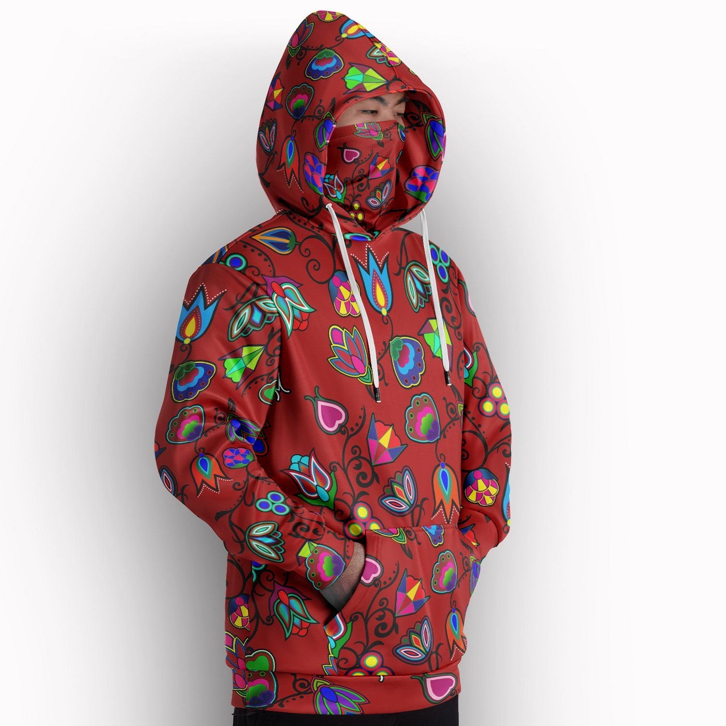 Indigenous Paisley Red Hoodie with Face Cover 49 Dzine 