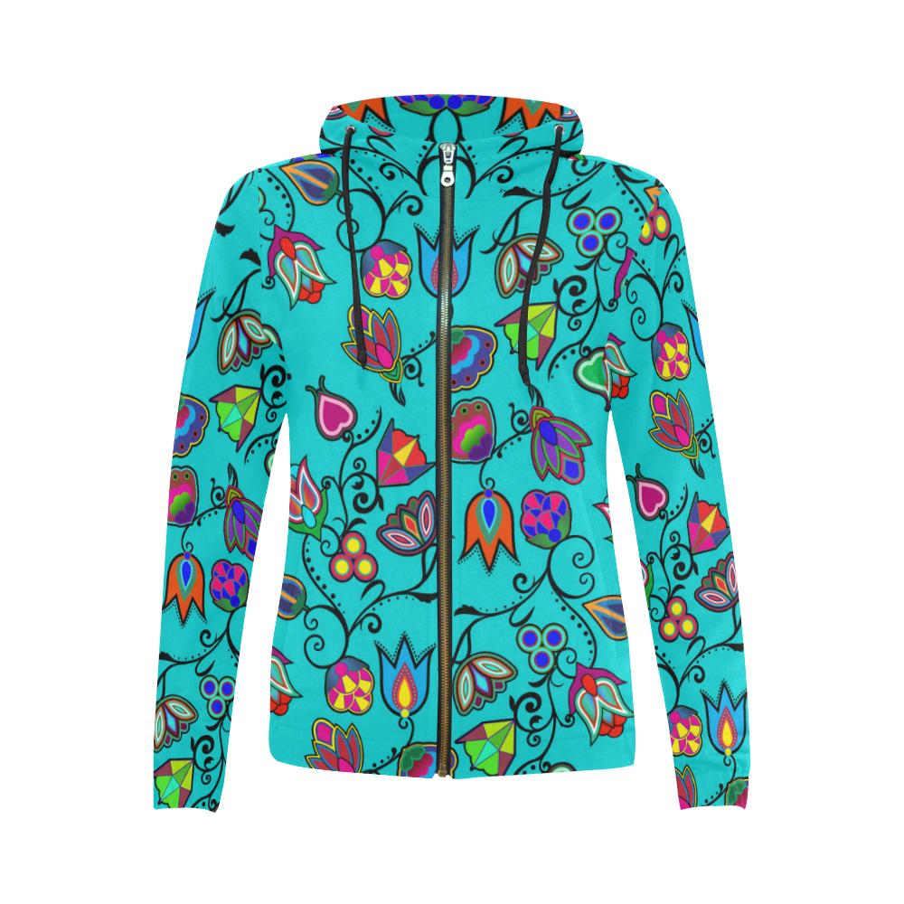 Indigenous Paisley - Sky All Over Print Full Zip Hoodie for Women (Model H14) All Over Print Full Zip Hoodie for Women (H14) e-joyer 