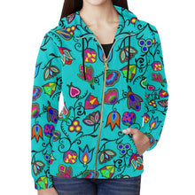 Load image into Gallery viewer, Indigenous Paisley - Sky All Over Print Full Zip Hoodie for Women (Model H14) All Over Print Full Zip Hoodie for Women (H14) e-joyer 
