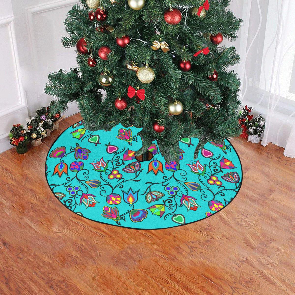 Indigenous Paisley - Sky Christmas Tree Skirt 47" x 47" Christmas Tree Skirt e-joyer 