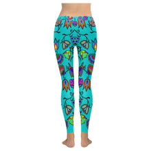 Load image into Gallery viewer, Indigenous Paisley - Sky Low Rise Leggings (Invisible Stitch) (Model L05) Low Rise Leggings (Invisible Stitch) (L05) e-joyer 
