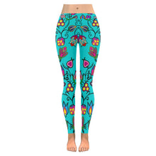 Load image into Gallery viewer, Indigenous Paisley - Sky Low Rise Leggings (Invisible Stitch) (Model L05) Low Rise Leggings (Invisible Stitch) (L05) e-joyer 
