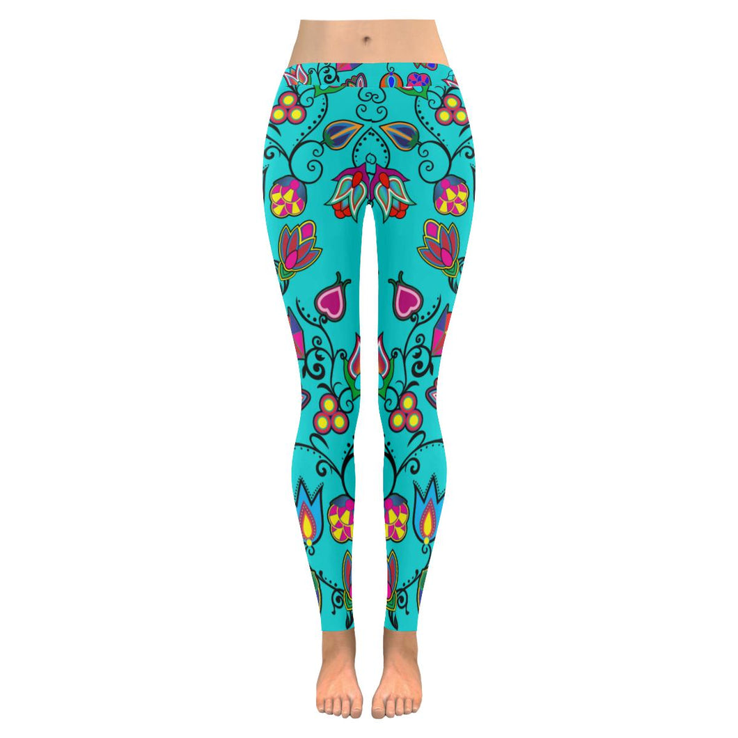 Indigenous Paisley - Sky Low Rise Leggings (Invisible Stitch) (Model L05) Low Rise Leggings (Invisible Stitch) (L05) e-joyer 