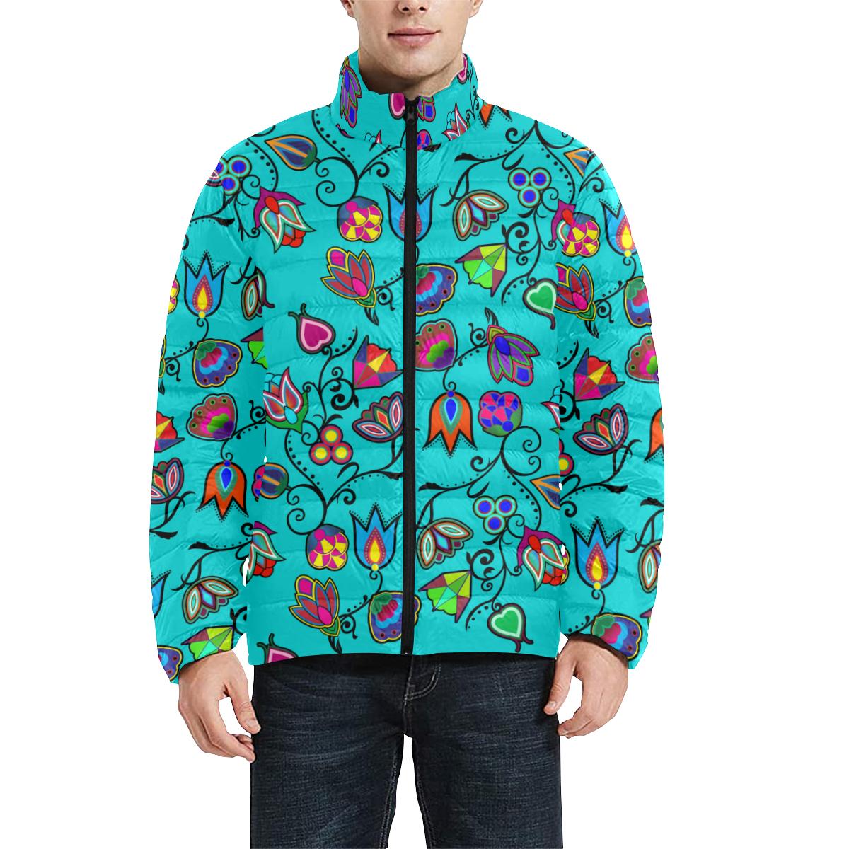 Indigenous Paisley - Sky Men's Stand Collar Padded Jacket (Model H41) Men's Stand Collar Padded Jacket (H41) e-joyer 