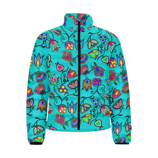 Indigenous Paisley - Sky Men's Stand Collar Padded Jacket (Model H41) Men's Stand Collar Padded Jacket (H41) e-joyer 