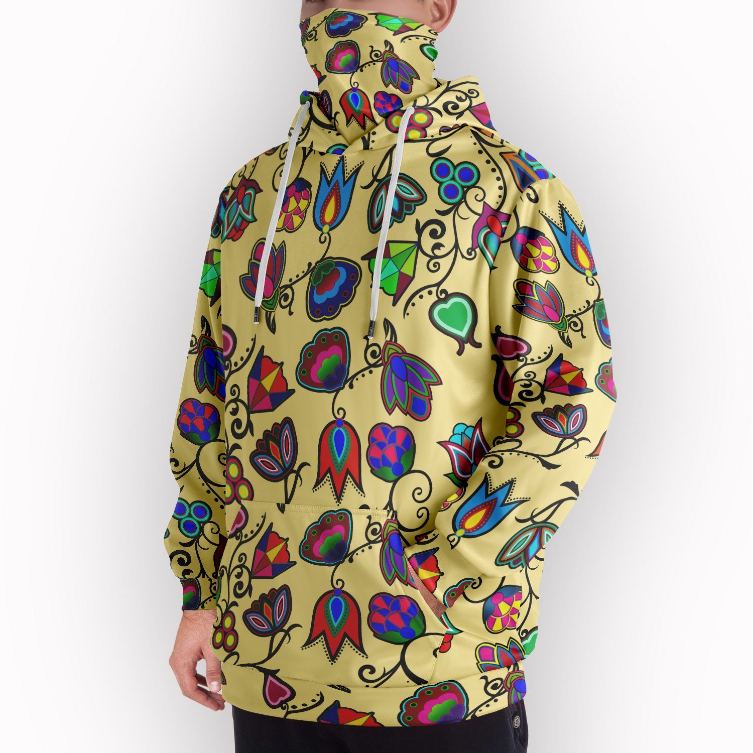 Indigenous Paisley Vanilla Hoodie with Face Cover 49 Dzine 