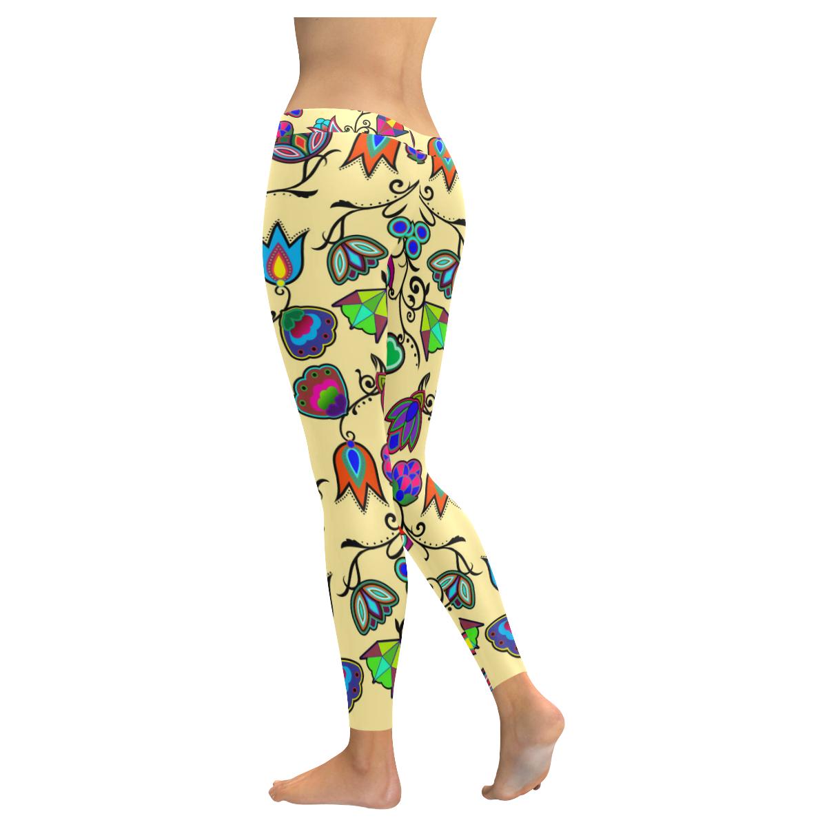 Indigenous Paisley - Vanilla Low Rise Leggings (Invisible Stitch) (Model L05) Low Rise Leggings (Invisible Stitch) (L05) e-joyer 