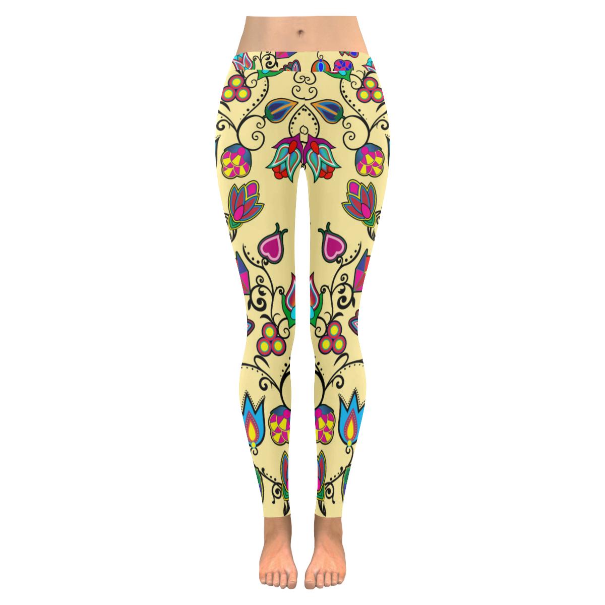 Indigenous Paisley - Vanilla Low Rise Leggings (Invisible Stitch) (Model L05) Low Rise Leggings (Invisible Stitch) (L05) e-joyer 