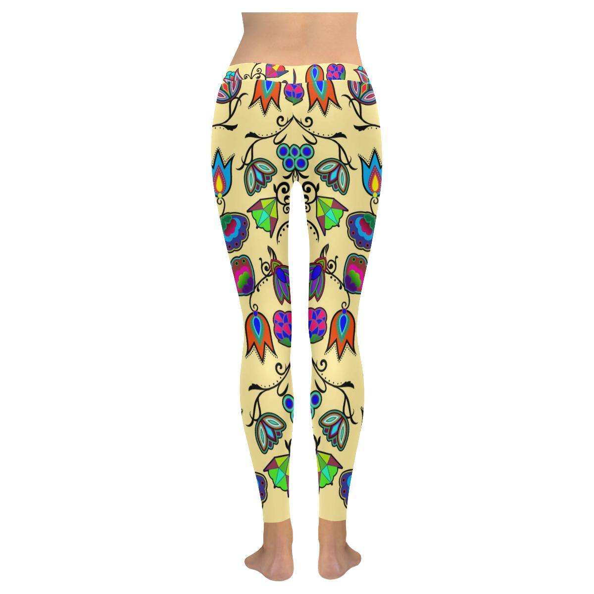 Indigenous Paisley - Vanilla Low Rise Leggings (Invisible Stitch) (Model L05) Low Rise Leggings (Invisible Stitch) (L05) e-joyer 