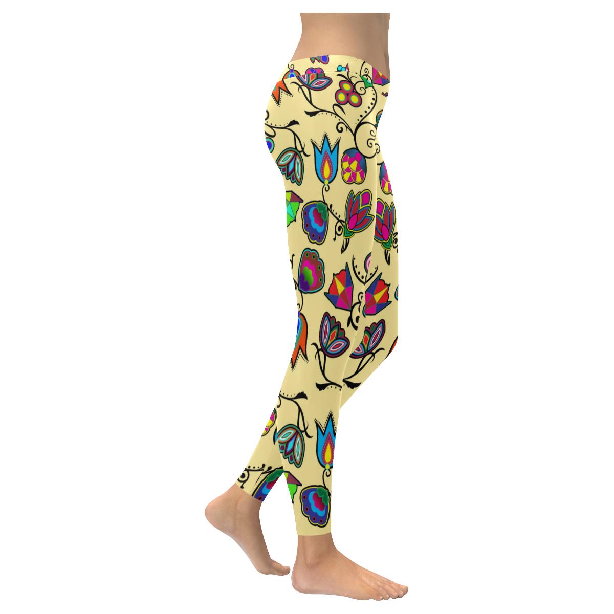 Indigenous Paisley - Vanilla Low Rise Leggings (Invisible Stitch) (Model L05) Low Rise Leggings (Invisible Stitch) (L05) e-joyer 