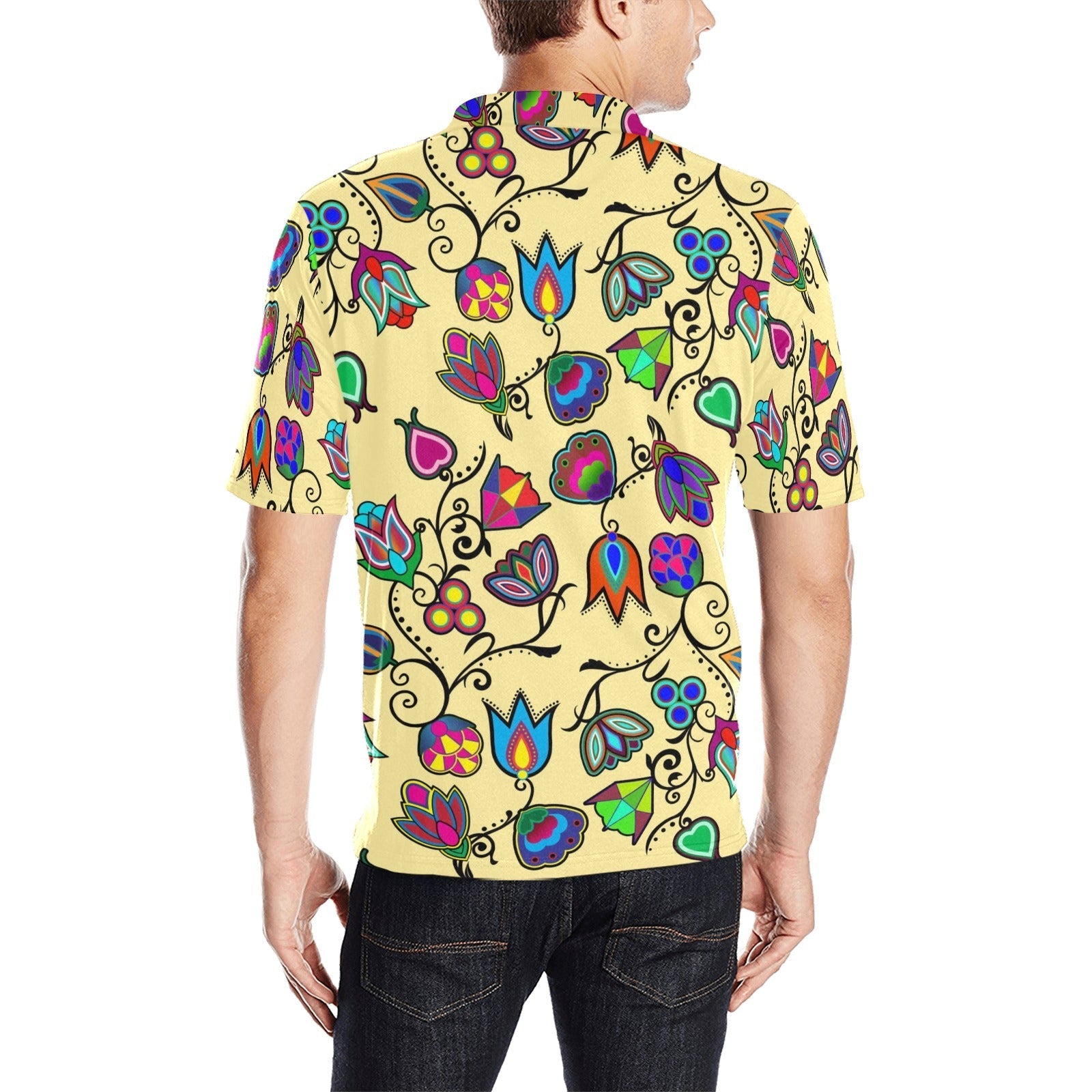 Indigenous Paisley Vanilla Men's All Over Print Polo Shirt (Model T55) Men's Polo Shirt (Model T55) e-joyer 