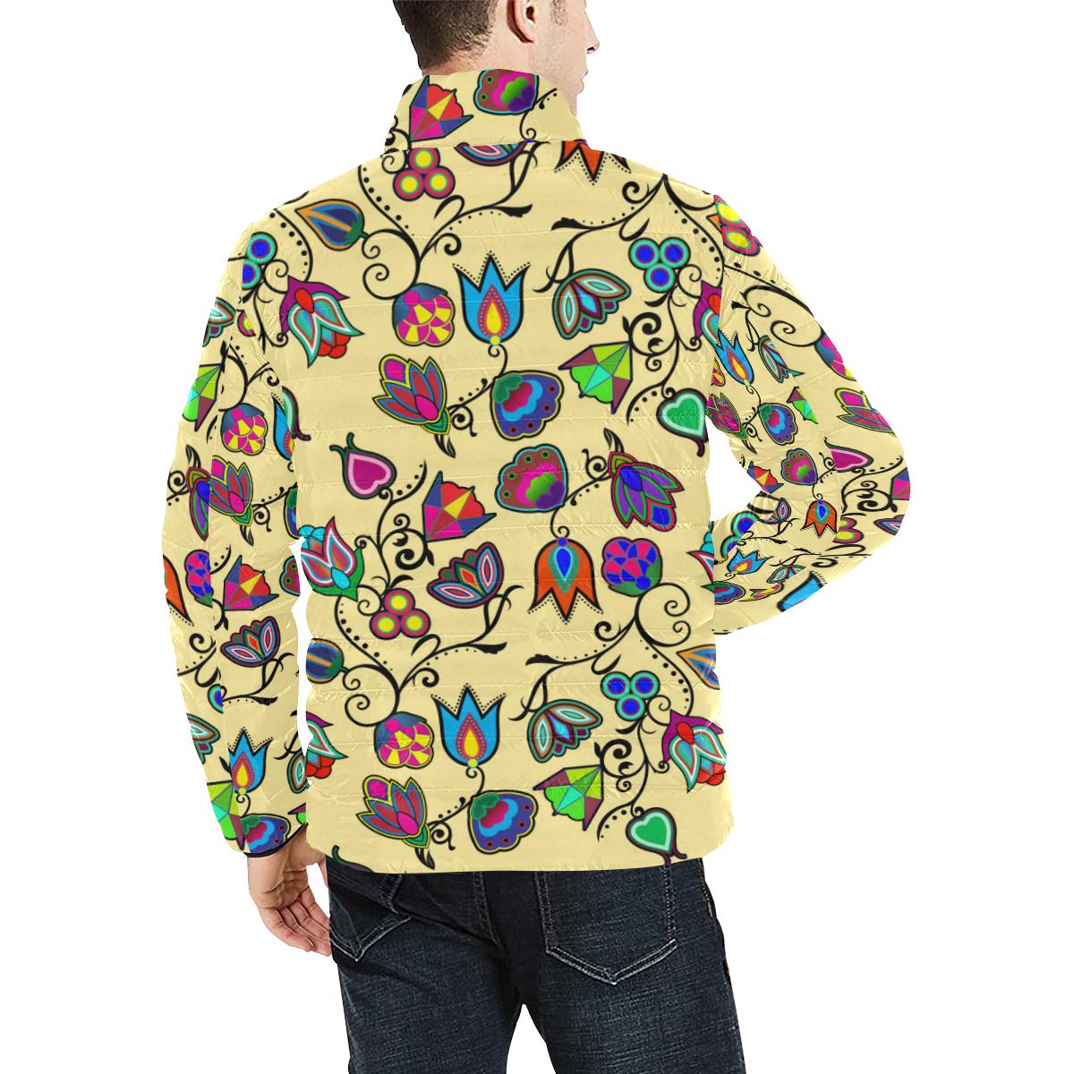 Indigenous Paisley - Vanilla Men's Stand Collar Padded Jacket (Model H41) Men's Stand Collar Padded Jacket (H41) e-joyer 