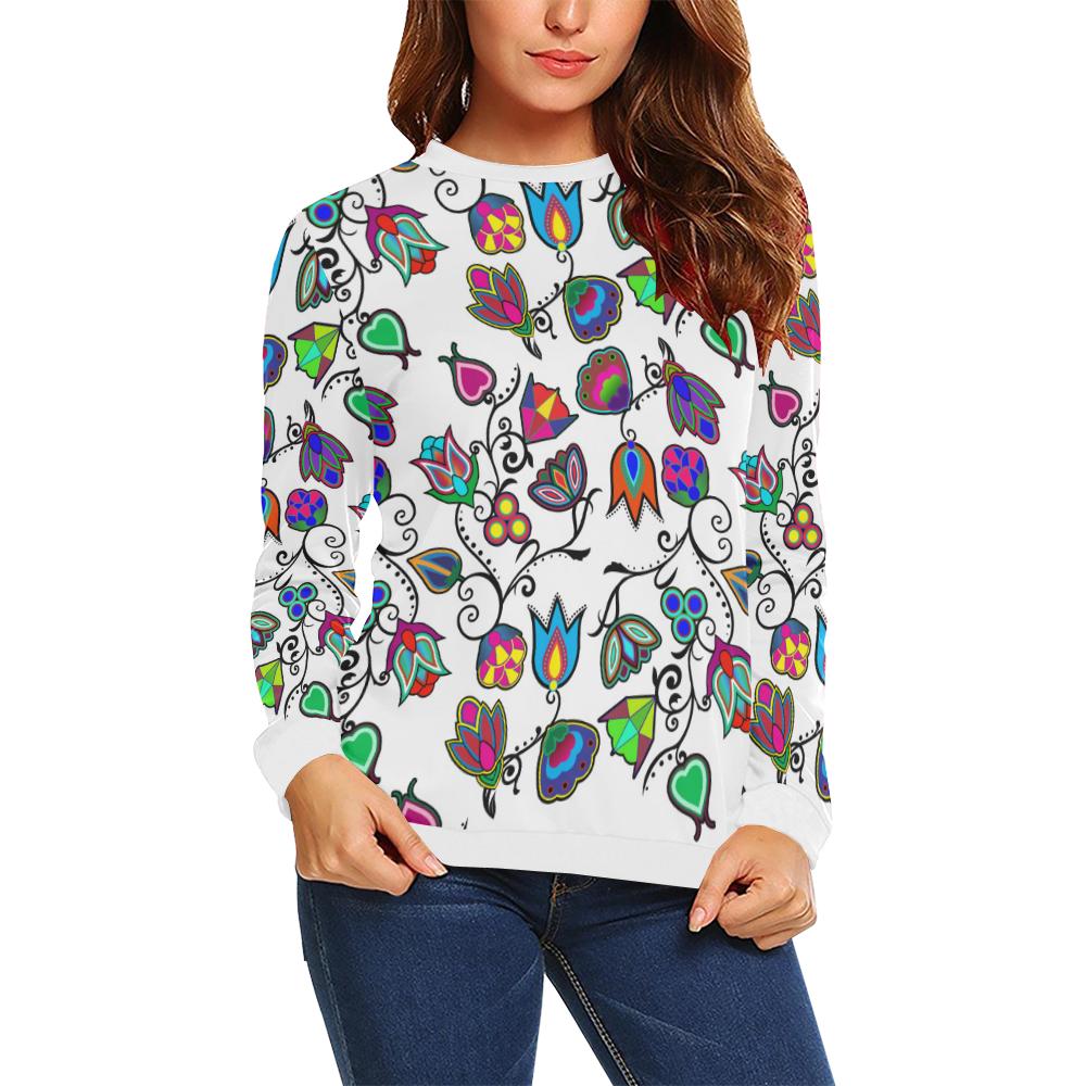 Indigenous Paisley White All Over Print Crewneck Sweatshirt for Women (Model H18) Crewneck Sweatshirt for Women (H18) e-joyer 