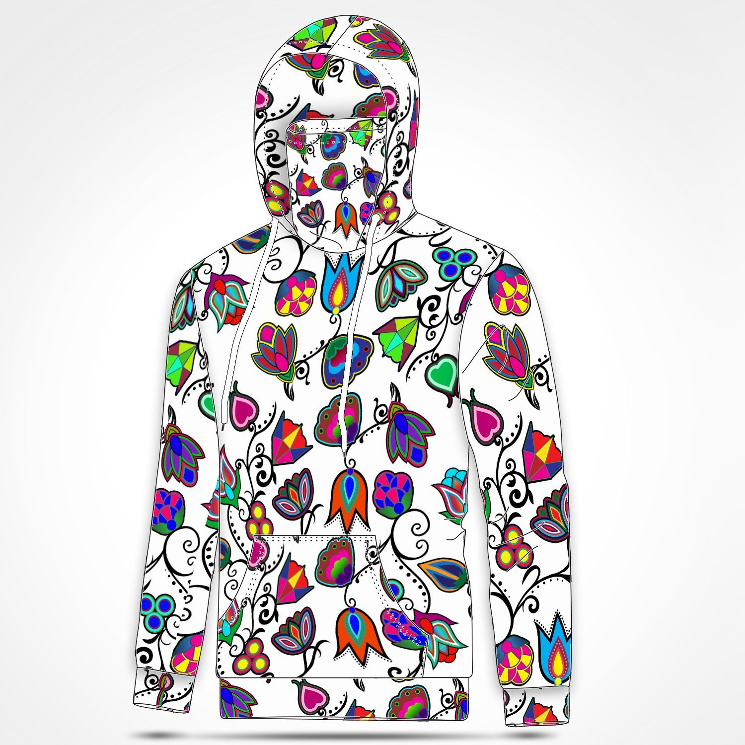 Indigenous Paisley White Hoodie with Face Cover 49 Dzine 